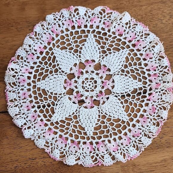 Other - Handmade Crochet Doily in White and Pink